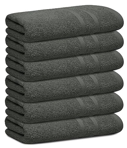 Looperry 6 Pack Small Bath Towel Set - 100% Cotton 23x46 Shower Towels in 450 GSM. Lightweight & Absorbent Quick Dry Gym Towel for Showering, Pet Drying, Spas & Salons (Charcoal Grey)