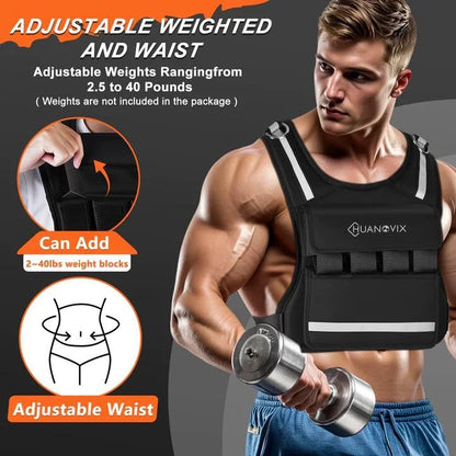 Weighted Vest, 0-40 LBS Adjustable Weight Vest With Reflective Stripe, No Weights Included, Ultra Thick Shoulder Padding Design Rucking Vest for Walking, Running, Strength Training, Etc