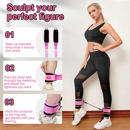 Ankle Resistance Bands with Cuffs Set, Ankle Bands for Working Out, Exercise Bands for Legs and Butt, Workout Equipment for Fitness Training, Ankle Straps for Women