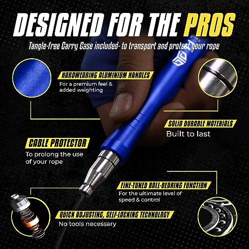 Titan Armour® Speed Rope - Professional Self-Locking & Adjustable, Adult Speed Jump Ropes for Fitness | 2 x Steel Ropes, Cable Protector & Travel Case | Jump Rope Crossfit, Boxing, Fitness MMA for Men & Women - color: Blue