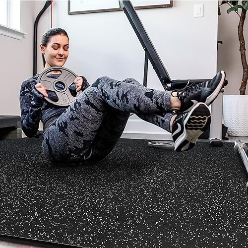 SUPERJARE 0.4'' Thick 6 Pcs 24 Sq Ft Rubber Top Exercise Equipment Mats - size: 6 Tiles (24 Sq Ft)