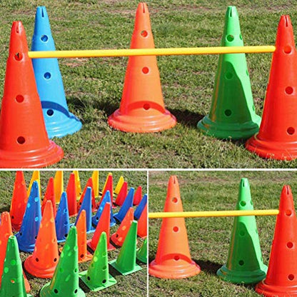 Football Training Cones, 5 Pieces Bright PE Agility Cones with Holes for Football Practice Obstacle Course Indoor Outdoor Speed Training Red Yellow Blue Green Orange