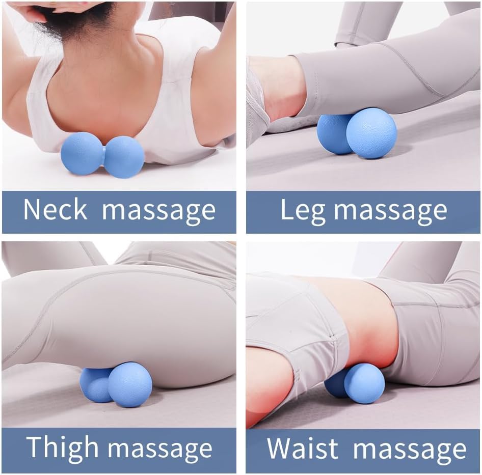 Double Lacrosse & Micro-Elastic Peanut Massage Ball - Myofascial Release Tool for Muscle, Back, Foot, and Physical Therapy, Mobility Roller for Acupressure and Relaxation (Blue)
