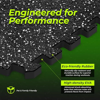 1/2in Thick 48 Sq Ft Rubber Top High Density EVA Foam Exercise Gym Mats Non-Slip 12 Pcs - Interlocking Puzzle Floor Tiles for Home Gym Heavy Workout Equipment Flooring - 24 x 24in Tile, Black & White