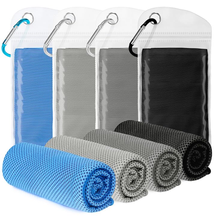 4 Pack Cooling Towel for Neck and face(40"x12"), Cooling Neck Wraps, Quick Dry Towels, Ice Towel for Gym, Yoga, Running, Workout - color: Light Blue/Gray/Dark Gray/Black