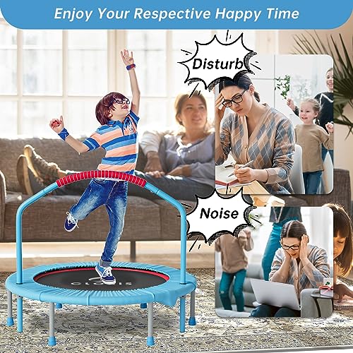 38in/48in Folding Trampoline - Max Load 220lbs / 450lbs Trampoline Rebounder Trampoline with Adjustable Foam Handle, with safty Padded Cover Best Gift