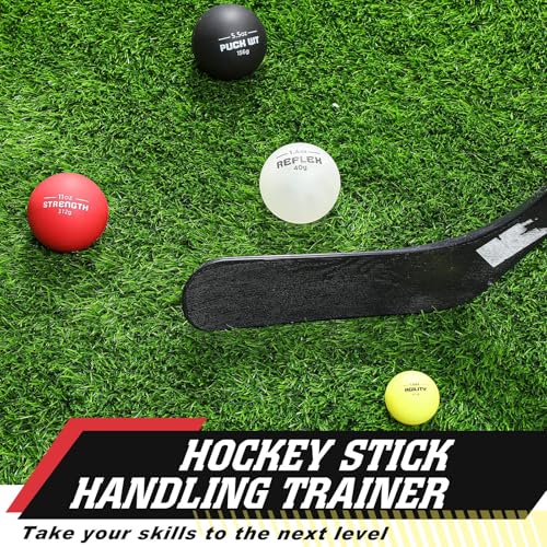 4 Pcs Hockey Stick Handling Balls 4 Weights Roller and Street Hockey Balls Training Aids Field Ball Training Equipment for Youth Beginner Advancer Indoor Outdoor Practice Skills Speed Reaction