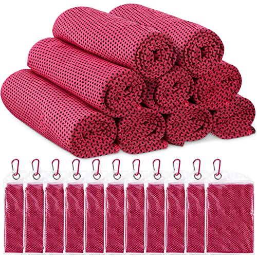 Redbaker 20 Pack Cooling Towel Bulk (40"x12"), Ice Towels for Neck and Face, Soft Breathable Microfiber Chilly Sweat Rag with Bags for Yoga, Sports, Running, Gym, Golf, Workout, Camping(Rose Red) - color: Rose Red