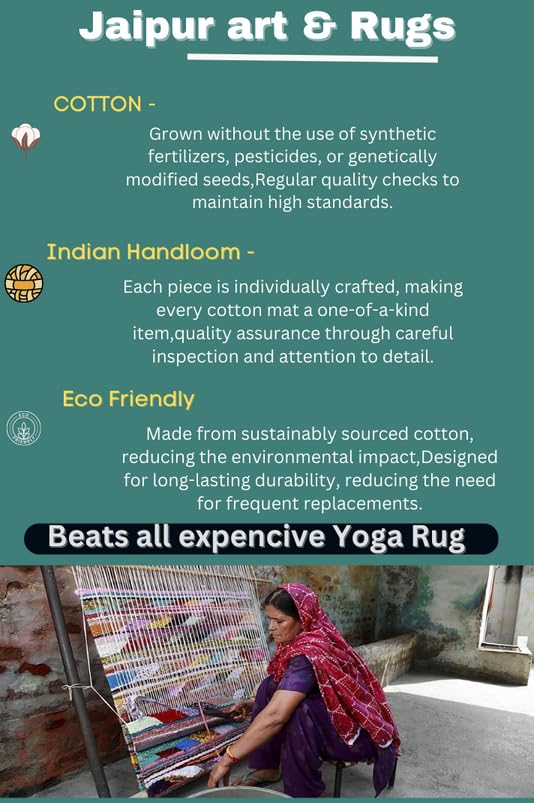 Jaipur art & Rugs Organic Cotton Yoga Mat - Eco-Friendly Hand-Woven Rug - Non Slip & Thick (24”x72”x5mm) for Everyday Fitness at Home - Comfortable Extra-Long - color: Grey Green
