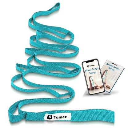 Yoga & Stretching Essentials Bundle: 10-Loop Non-Elastic Stretch Strap for Physical Therapy, Yoga, Pilates & 2-Pack High-Density EVA Foam/Cork Yoga Blocks with 8FT Strap Set and E-Book