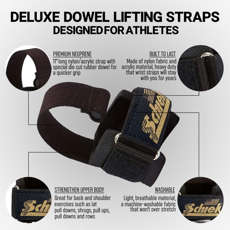 Schiek Sports Model 1000-DLS Deluxe Dowel Lifting Straps - color: Gold