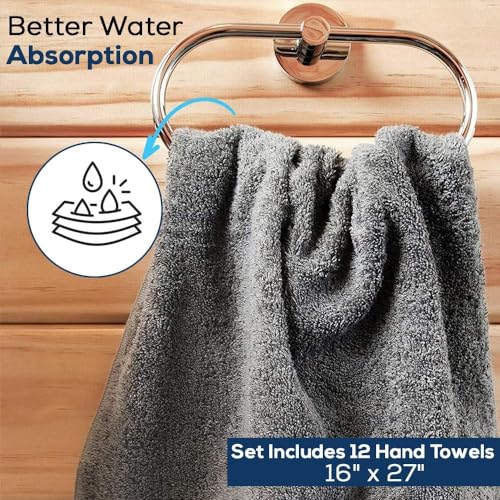 Simpli-Magic Cotton Hand Towels 16"x27" (12 Pack) – Soft Towels for Bathroom, Kitchen, Salon & Gym (Gray)