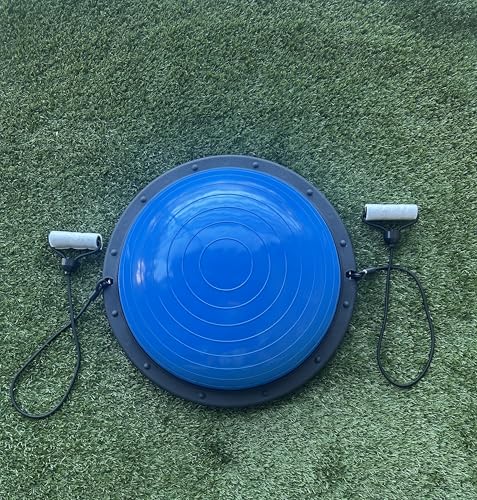 Balance Ball Trainer with Resistance Bands and Foot Pump, Inflatable Yoga Ball for Home Gym Workouts, 23 Inch Exercise Half Ball for Balance Training Core Strength Fitness More, 330lb Cap
