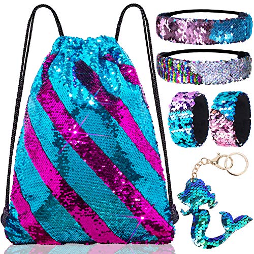GA&EN Mermaid Reversible Sequin Drawstring Backpack/Bag Blue/Violet Red for Kids Girls - color: 9-blue/Violet Red