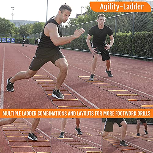 Agility Ladder, Agility Training Equipment, Soccer Speed Ladder, Football Footwork Ladder, Workout Ladder for Kid Adult, Foldable Instant Set-up & Tangle-Free & Carry Bag(4/8/8+4/12 Rung)