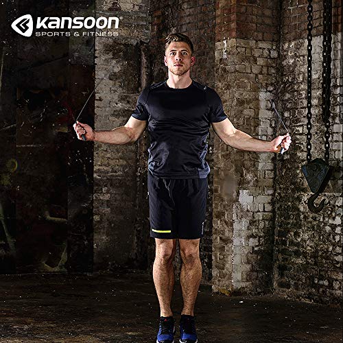 KANSOON Speed Jump Rope with Advanced Ball Bearing System, Aluminum Handles, 10’ Adjustable Wire Cable, for Boxing Cardio HIIT Workouts and Home Gym Fitness Exercise (Steel, Black)