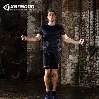 KANSOON Speed Jump Rope with Advanced Ball Bearing System, Aluminum Handles, 10’ Adjustable Wire Cable, for Boxing Cardio HIIT Workouts and Home Gym Fitness Exercise (Steel, Black)