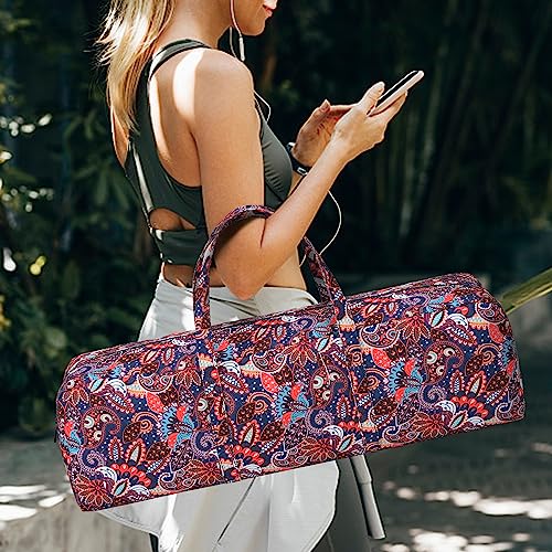 | Yoga Mat Bag | Large Yoga Mat Carrier with Wet Pocket | Yoga Gifts | Gym Tote Bag for Women - color: Navy cashew flower