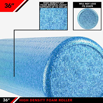 JFIT High Density Foam Roller – EPP Deep Tissue Massage Roller for Muscle Recovery, Myofascial Release & Stretching - color: Solid Blue, size: 36-Inch