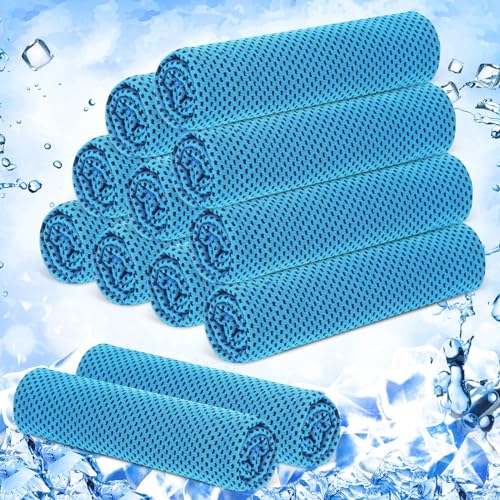 12 Pieces Cooling Towels, 40 x 12 Inch Ice Cool Towel for Neck and Face Microfiber Soft Breathable Chilly Rags for Yoga, Sports, Golf, Gym, Running, Workout(Light Blue) - color: Light Blue