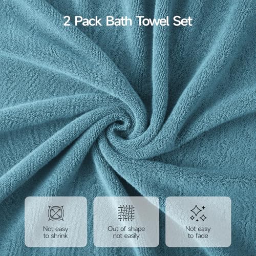 ecolook 2 Pack 100% Cotton Bath Towels, 28 x 55 Inches, Soft | Lightweight, Highly Absorbent & Quick Dry Body Towels for Bathroom, Shower, Gym & Daily Use, Blue - color: Blue