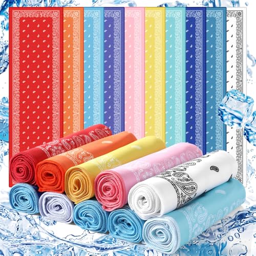 10 Pack Paisley Cooling Towels 40"x12" Microfiber Ice Towels Bulk for Neck & Face Summer Quick-Dry Sweat Rags for Gym Yoga Golf Running Sport Hot Weather Gifts