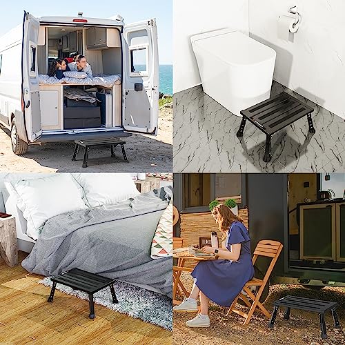 Adjustable RV Step Stool, 3-Step Height Adjustment, Foldable Legs, Wide Anti-Slip Surface,Supports Up to 1,000 lb, Premium Aluminum Construction Easy to Carry - color: Carton Black