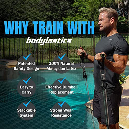 Bodylastics Patented Basic Series Resistance Band Set - Resistance Bands with Snap Reduction Tech, 2 Handles, 2 Ankle Straps, 1 Door Anchor & 1 Carry Bag - color: PRO 3-560LBS Set Camo