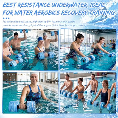 Lewtemi 6 Pcs Water Weights Pool Exercise Set, Aqua Exercise Dumbbells with Handle Strips, High-density Eva-foam Dumbbells for Water Aerobics, Pool Fitness - size: 12 x 5.5 x 3.7 in