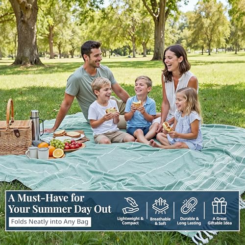 LANE LINEN Beach Blanket Sand Free, Picnic & Oversized Beach Towel - Aqua - color: 05: Aqua, size: Beach Blanket (82" x 82")