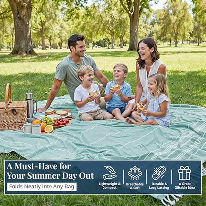LANE LINEN Beach Blanket Sand Free, Picnic & Oversized Beach Towel - Aqua - color: 05: Aqua, size: Beach Blanket (82" x 82")