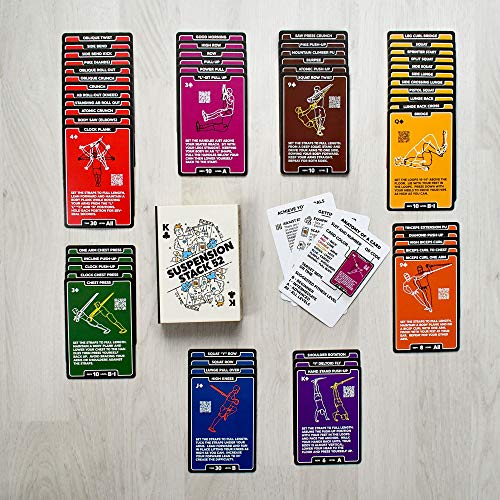 Stack 52 Suspension Exercise Cards. Compatible with All Suspension Trainers. Suspended Bodyweight Resistance Workout Game. Video Instructions Included. Fun Home Fitness Program. (New Deck) - color: 55 Card Base Deck