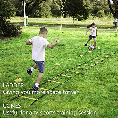20ft Sports Agility Ladder, Agility Training Equipment for Football, Exercise, Tennis, Legs Workout with Speed Parachute, Cones and Carry Bag
