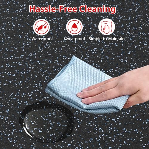 Giantex 12-Pack Interlocking Rubber Gym Floor Mats, 0.79'' Thick 24''x24'' Puzzle Tiles with Border Strips, 48 sq.ft Anti-Slip, Noise-Reducing Flooring for Home Workout Exercise (Black/Blue Speckled) - size: 0.79'' | 12 Tiles | 48 Sq Ft