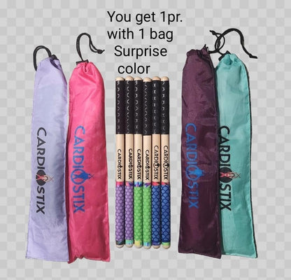 CardioStix 8.5oz Cardio Drum Sticks per set (1 PAIR WITH BAG) Bundle Weighted Double Grip w/Bag Premium American Hickory Wood | Drumming, Fitness (Paint Splash Surprise grip color w/bag) - color: Paint Splash Surprise grip color w/bag