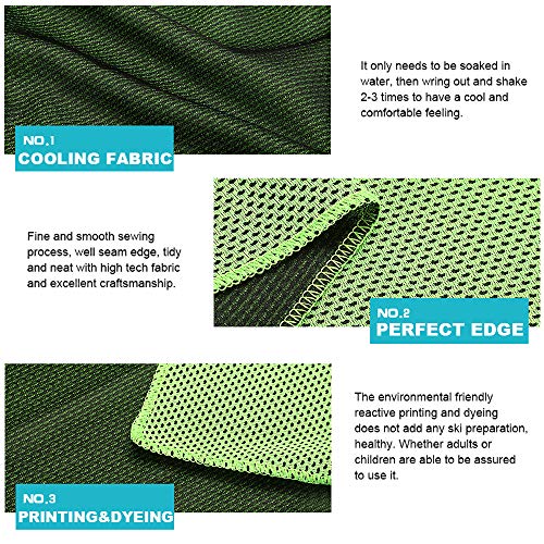 10 Pack Cooling Towels Bulk Microfiber Ice Towel Quick Dry Breathable Chilly Sweat Towel Stay Cool Towel for Neck Face Yoga Gym Workout Running Pilates Beach with Carabin Bag, 40x12'', Green - color: Green
