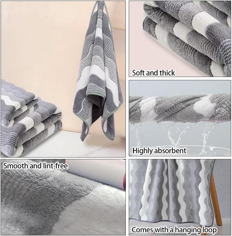 Microfiber Bath Towel 35x70in - Ultra Soft Quick Dry, Lightweight for Gym, Spa, Travel | Hotel Grade & Multi-Use| Single Pack - color: Gray and White Stripe, size: 35*70 Inches
