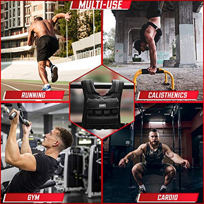 MVRK Weighted Vest Men 15lbs/25lbs/35lbs/45lbs/65lbs/100lbs – No-Bounce Adjusable Heavy Duty Rucking & Strength Training Vest with Removable Iron Weights for Calisthenics, HIIT, Hydrox - size: 35lbs