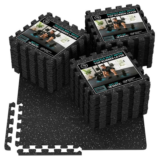 bemaxx Gym Mats Set - EVA Interlocking Foam Floor Tiles Workout Mat Puzzle - color: Rubber Top, size: 54 Tiles | 54 sq ft