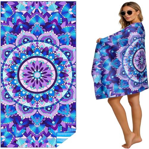 Microfiber Beach Towel, Quick Dry Travel Towel Large Sand Free Towel for Beach, Camping, Swim Pool, Gym, Sports& Yoga 71"x32", Tie Dye Mandala