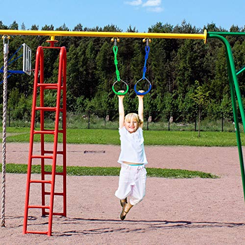 7PCS Colorful Ninja Rings - Gymnastic Rings, Swing Bar Rings, Monkey Rings, Climbing Rings Outdoor Backyard Play Sets Playground Equipment for Ninjaline Obstacle Accessories