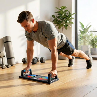 FORZA Push Up Board & Bar Set - 9-in-1 Push Up Board for Chest, Shoulders, Triceps & Back - Portable Home Gym Strength Training Board with Foam Cushioned Handles