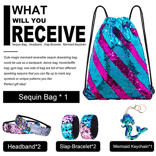 GA&EN Mermaid Reversible Sequin Drawstring Backpack/Bag Blue/Violet Red for Kids Girls - color: 9-blue/Violet Red