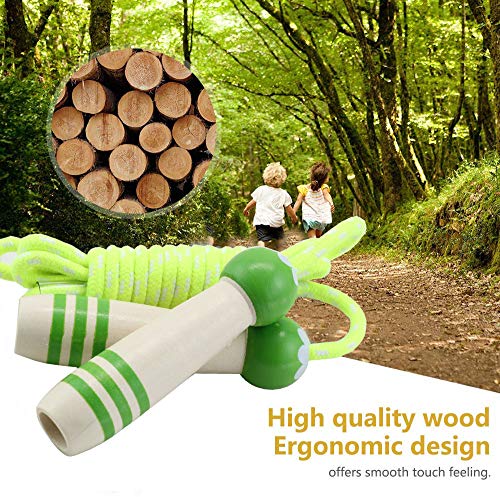 Jump Rope Kids, 7ft Adjustable Cotton Skipping Rope with Wooden Handle for Boys and Girls Fitness Outdoor Exercise - style: Green