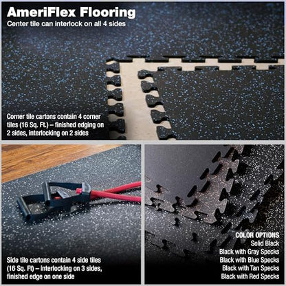 Matter Flex 100% Rubber Floor Mats - Recycled Rubber Gym Flooring for Home Gym, Interlocking Exercise Tiles, Made in The USA, Gym Tiles, Corner (4 tiles/16 Sq. Ft.), Black with Red Speck