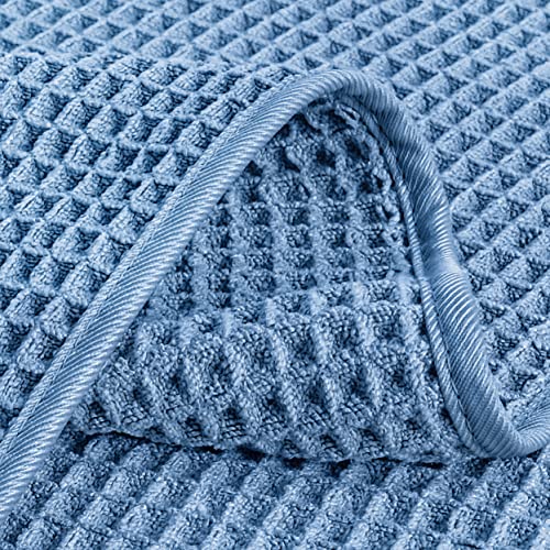 POLYTE 430 GSM Poly Blend Microfiber Quick Dry Waffle Hand Towel, 16x30 in - color: Blue