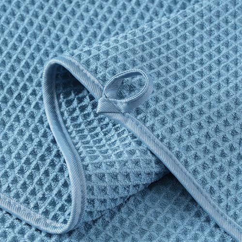 Microfiber Waffle Face Towels, 2 Pieces, Oversized, Soft, Absorbent, Fast Drying, Lint Free 430 GSM (Blue) - color: Blue