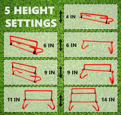 Adjustable Agility Training Hurdles, 5 Height Speed & Jump Hurdles, Portable Sports Equipment for Soccer, Football, Basketball, Kids & Athletes