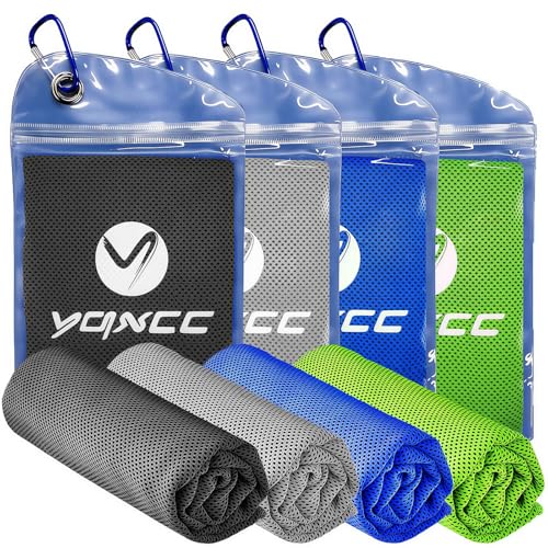 4 Pack Cooling Towels, Instant Cooling Neck Wraps, Ice Towel | 40" x 12" Soft Breathable Microfiber Chilly Towel for Face & Neck, Ideal for Gym, Yoga, Golf, Running, Camping & Hot Weather - color: Dark Blue, Green, Dark Gray, Light Gray