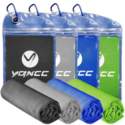 4 Pack Cooling Towels, Instant Cooling Neck Wraps, Ice Towel | 40" x 12" Soft Breathable Microfiber Chilly Towel for Face & Neck, Ideal for Gym, Yoga, Golf, Running, Camping & Hot Weather - color: Dark Blue, Green, Dark Gray, Light Gray